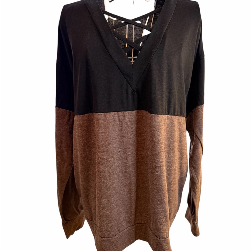 Black and Brown Long Sleeve Women's Top